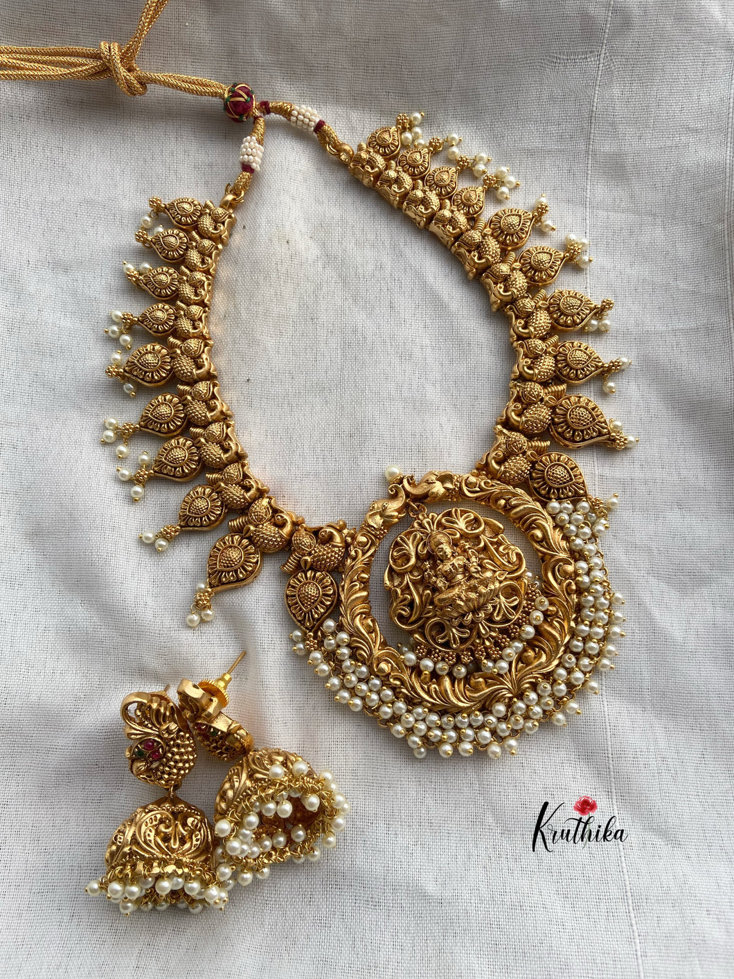 Premium Nagas peacock necklace with Chandbali Lakshmi Devi pendant NC310
