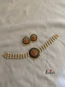 Simple Pearl choker with Lakshmi Devi pendant NC401