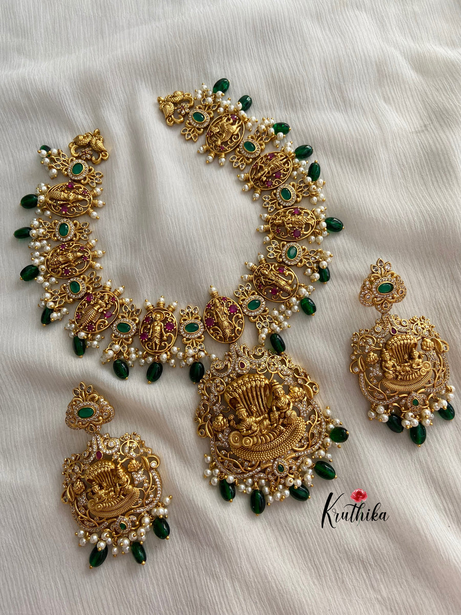 Premium antique finish Dasavatharam necklace with intricate Lakshmi De ...