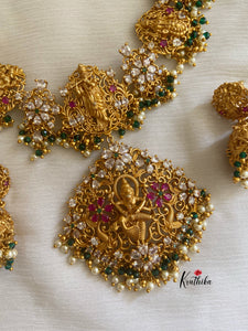 Intricate Dasavatharam CZ green beads necklace NC339