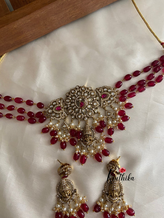 Victorian maroon beads Peacock Goddess choker NC774