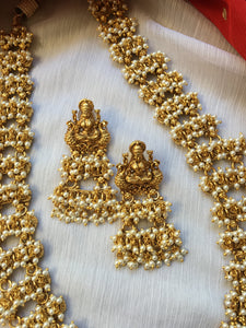 Pearl bunches haaram with premium polish Lakshmi Devi pendant LH68