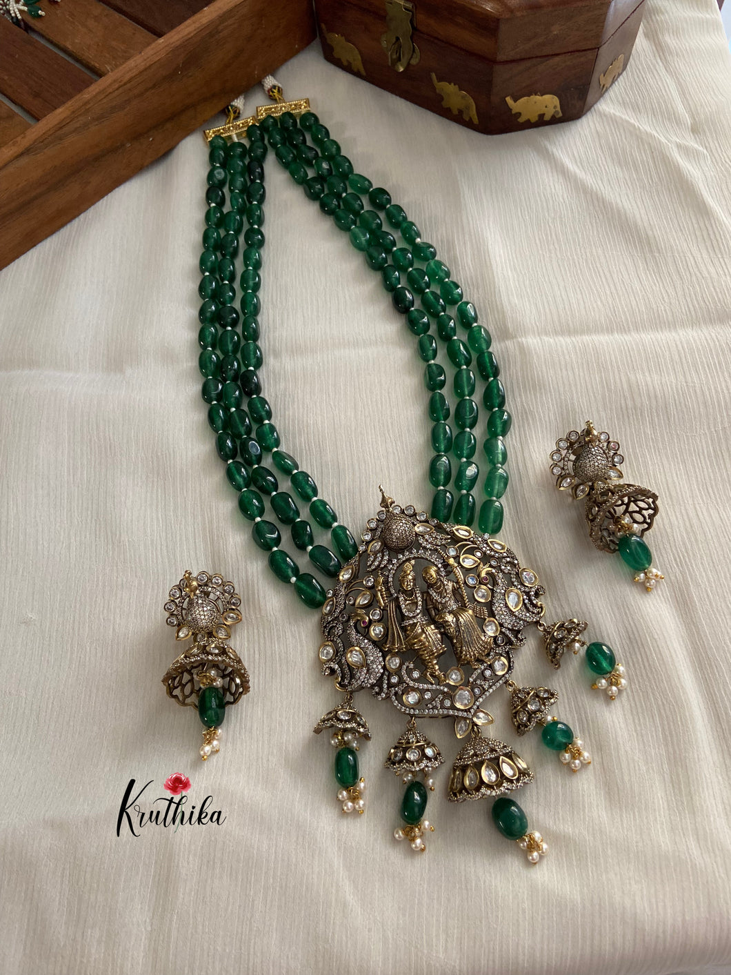 Green beads Victorian Radha Krishna haaram LH382