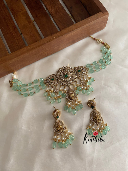 Victorian mint beads Peacock Goddess choker NC773