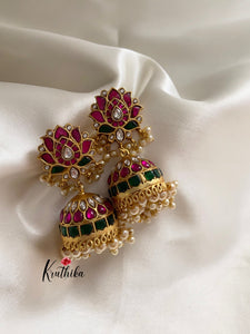 Premium quality kundan jadau Lotus Jhumkas E198