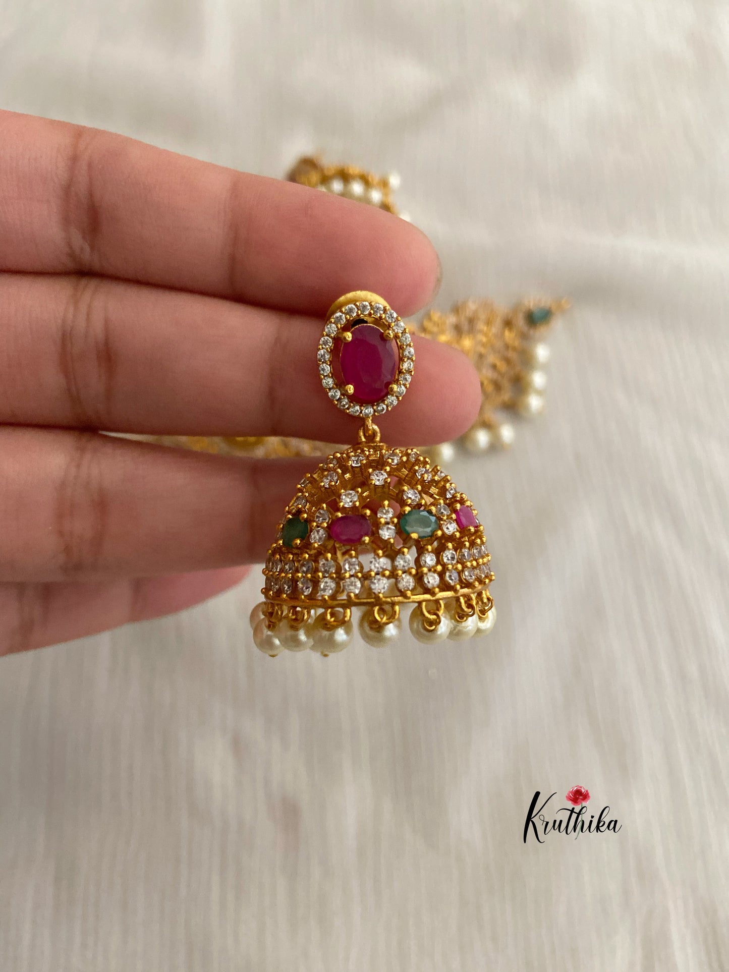 Simple AD peacocks choker set with jhumkas NC370