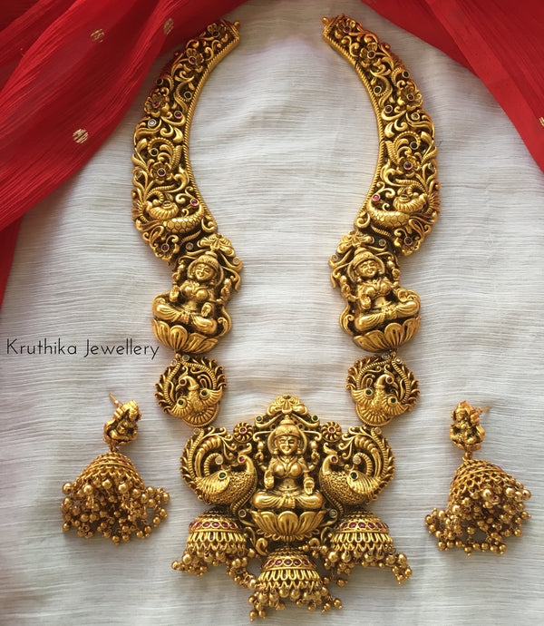 Grand Antique finish Lakshmi Devi Jhumkas Haaram Lh86