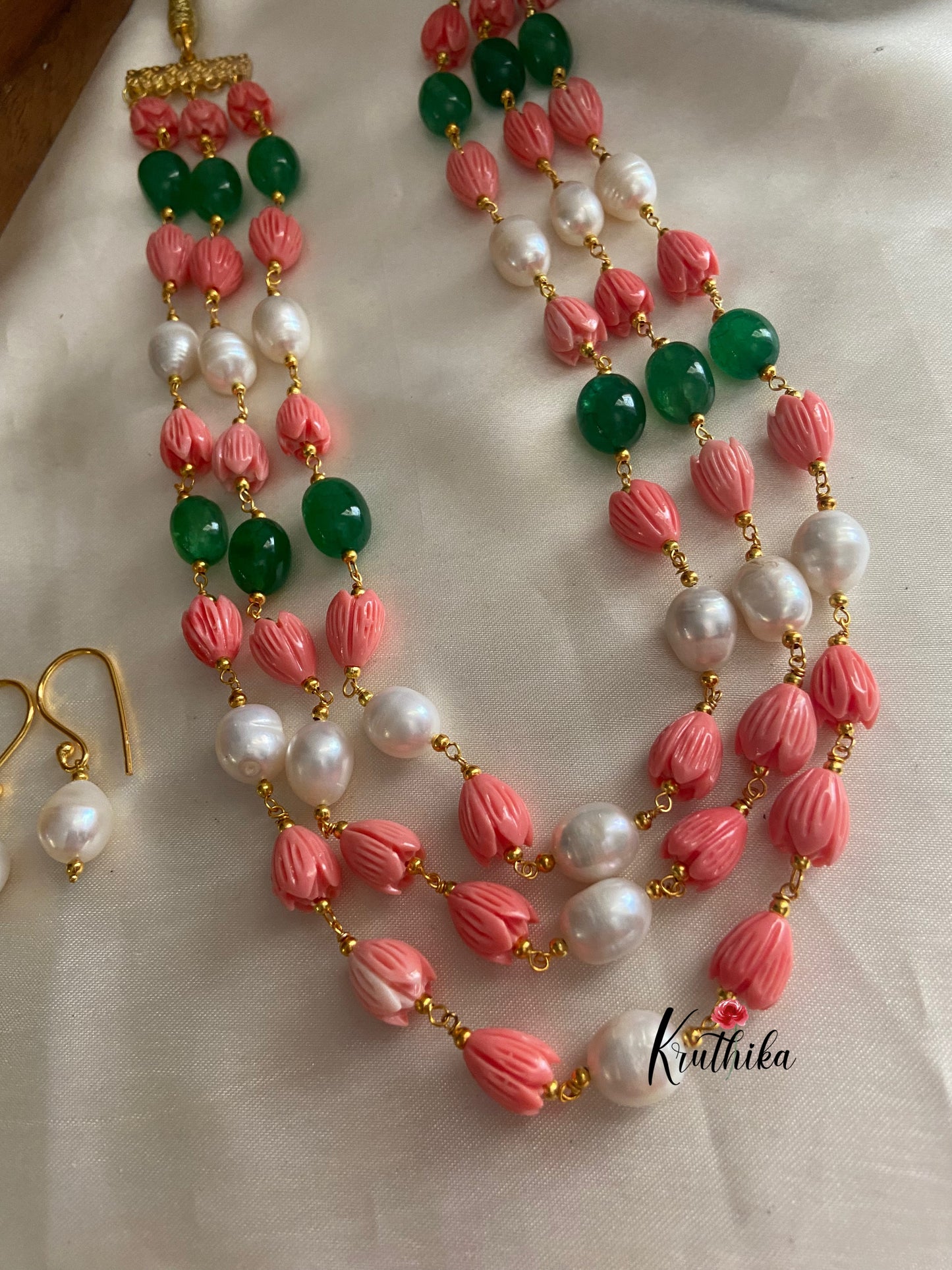 Three layer Tulip beads maala LH406
