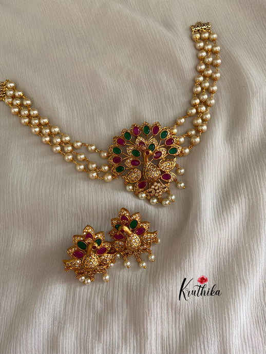 Pearls choker with beautiful peacock pendant NC461