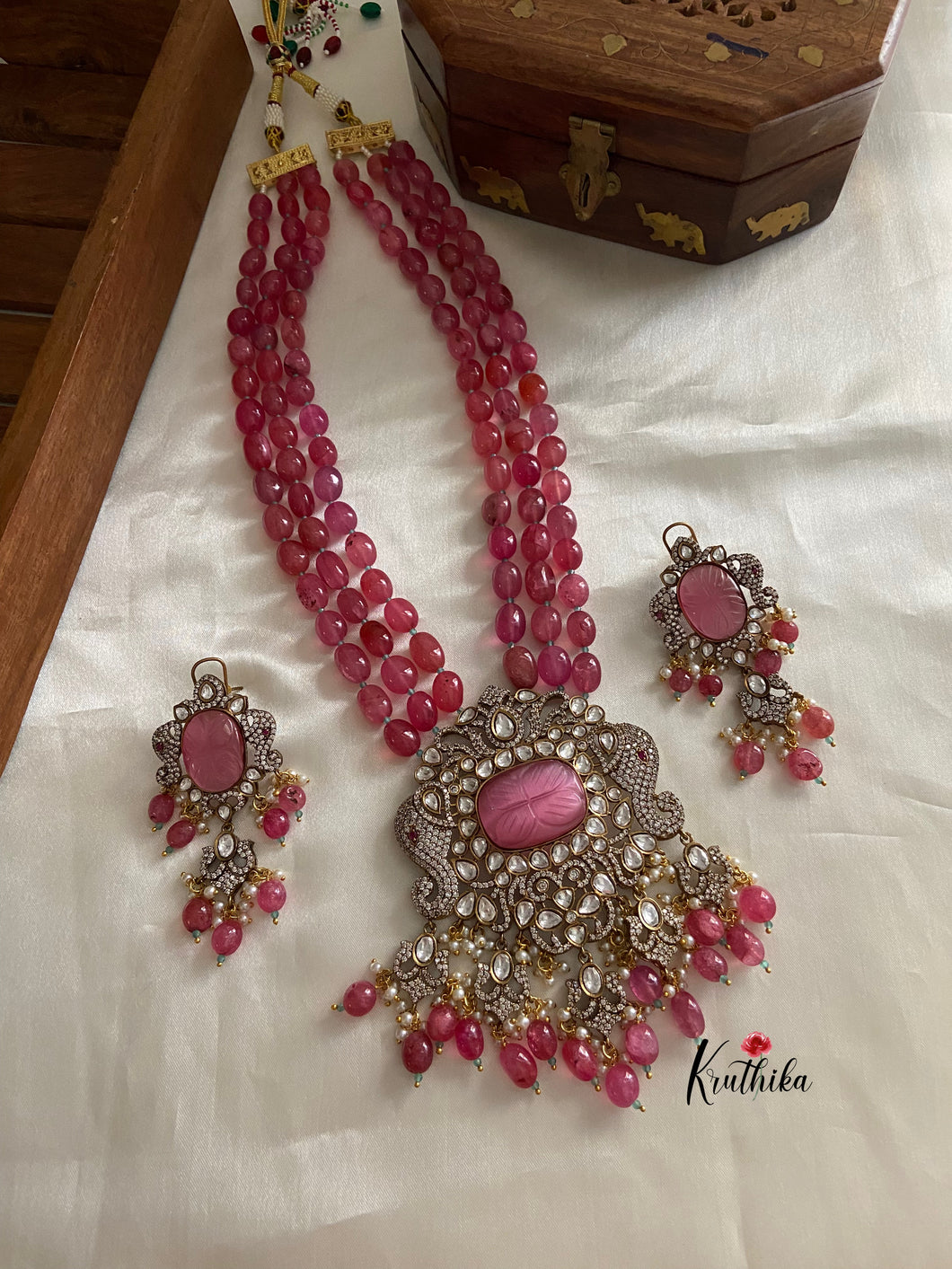 Pink beads elephant pattern victorian haaram LH371