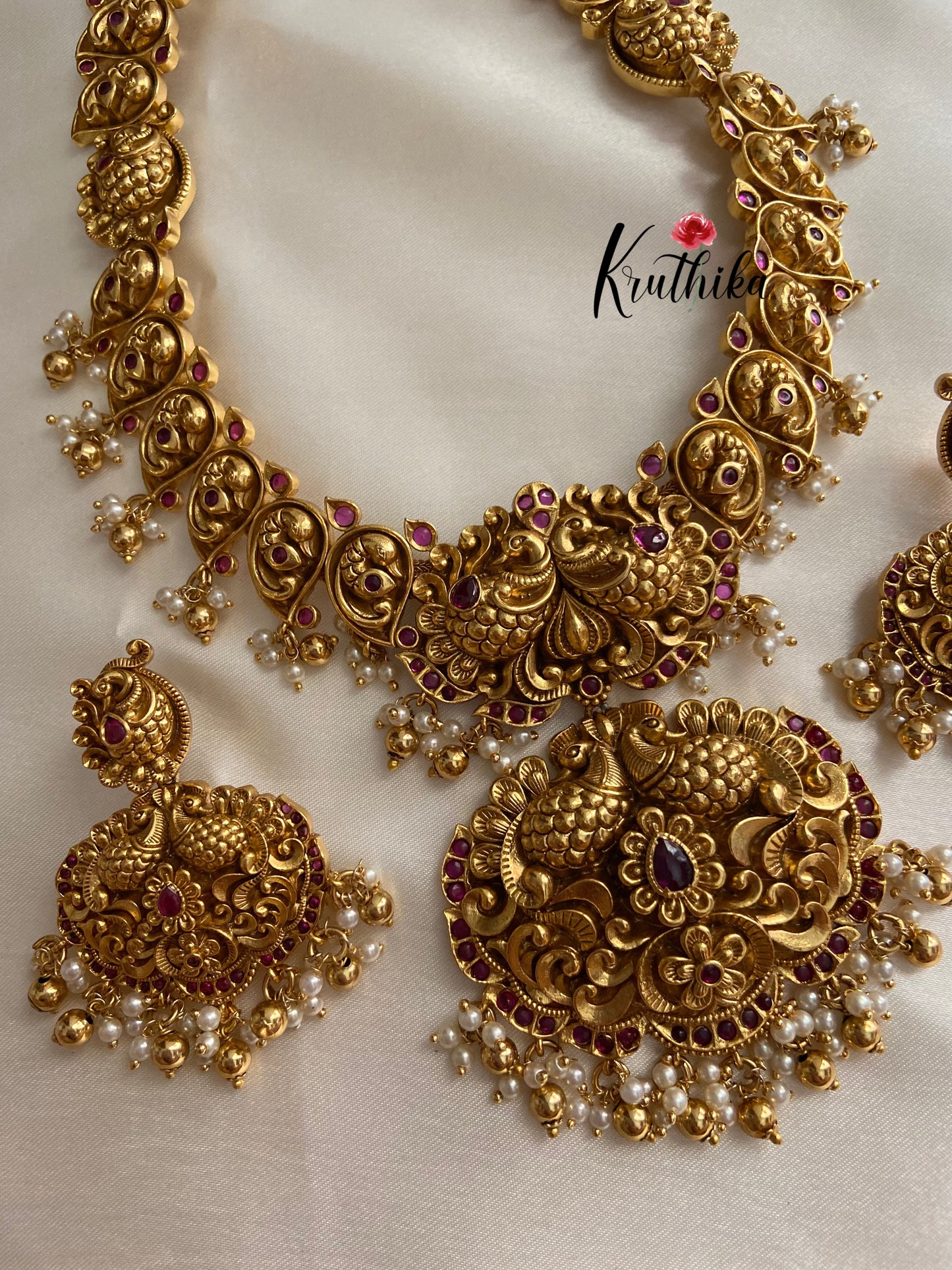 Premium antique polish peacock ruby bridal haaram LH199
