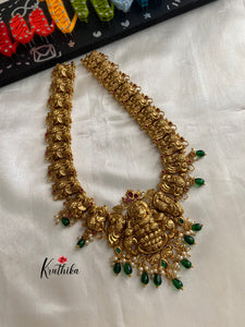 Premium polish Lakshmi Devi peacock green bead drops haaram LH380