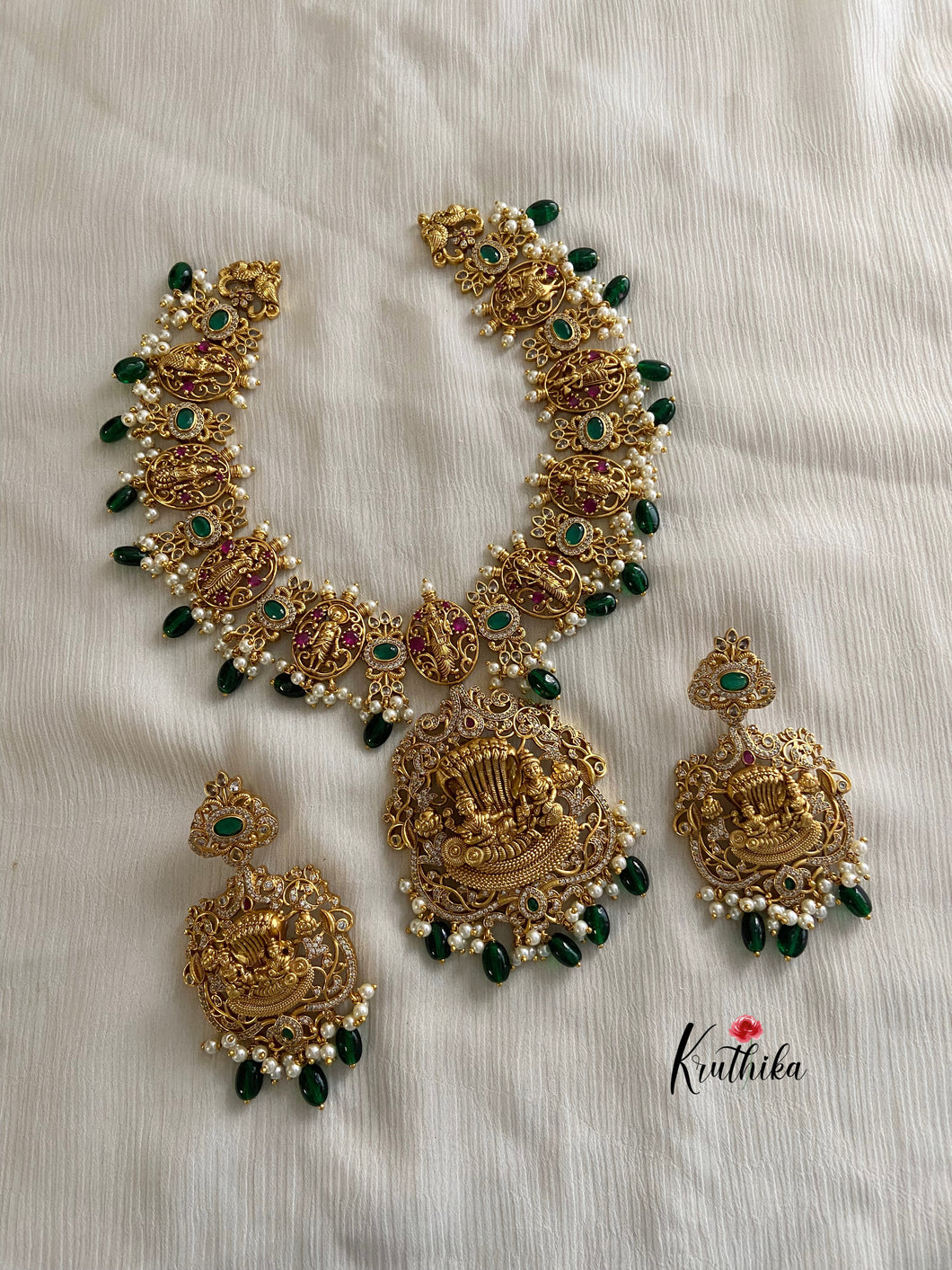 Premium antique finish Dasavatharam necklace with intricate Lakshmi Devi Vishnu murthy pendant NC447