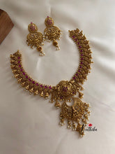 Premium Antique finish peacock floral bells Lakshmi Devi necklace NC489