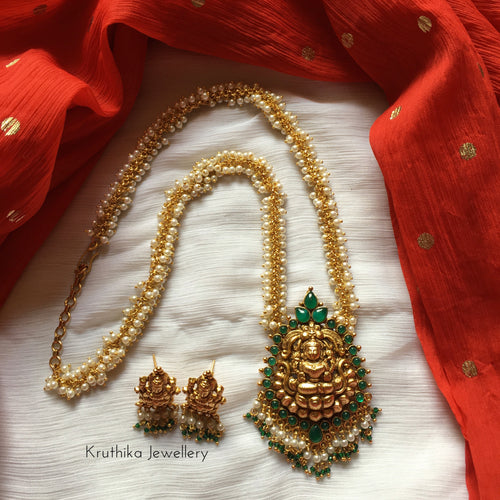 Premium quality cluster pearl chain with Lakshmi devi pendant