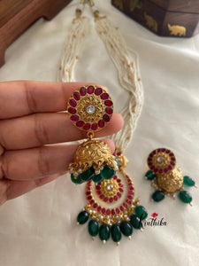 Pearls haaram with Round peacock pendant LH366