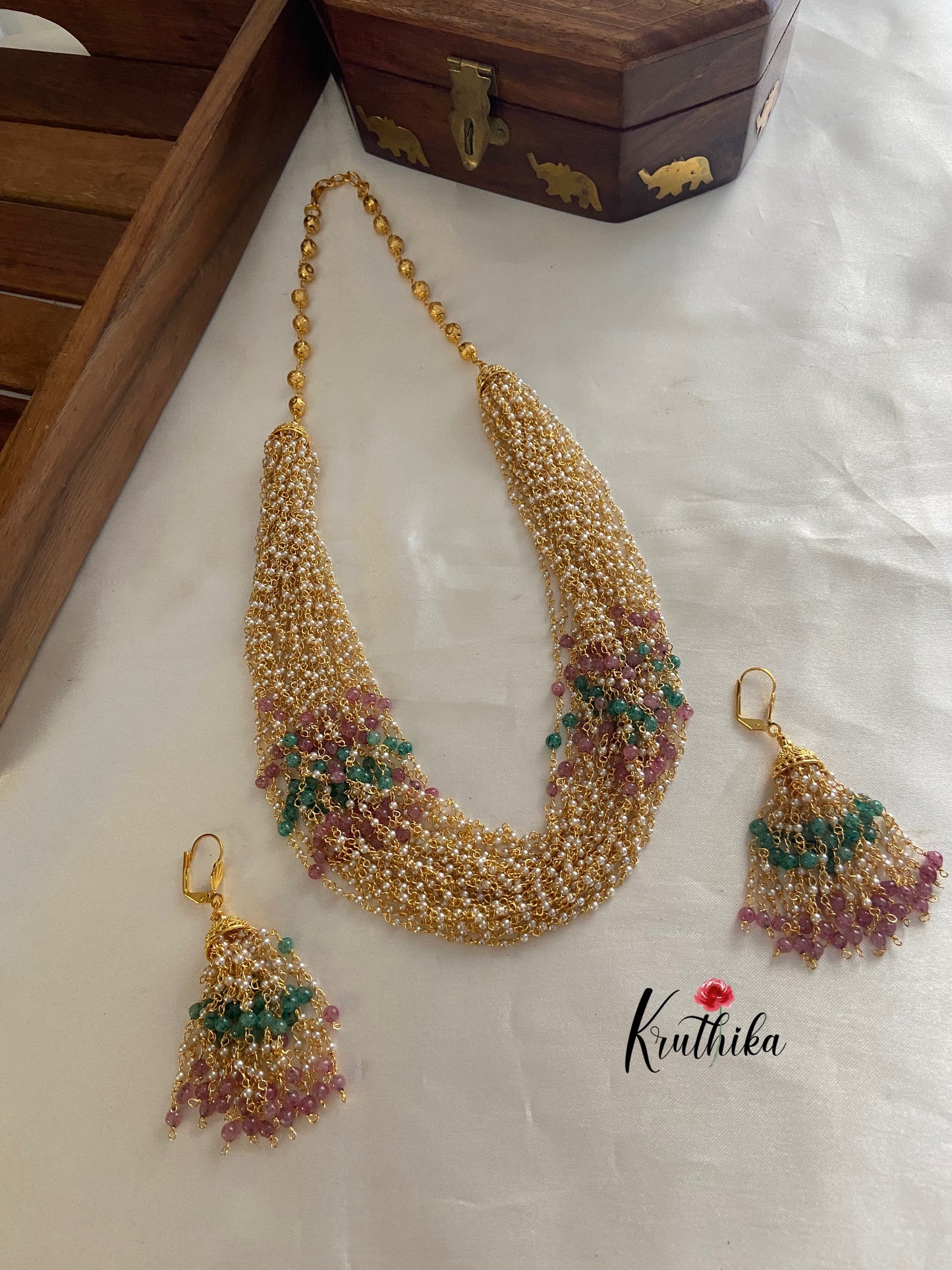 Multi beaded pearls 24 lines maala NC698