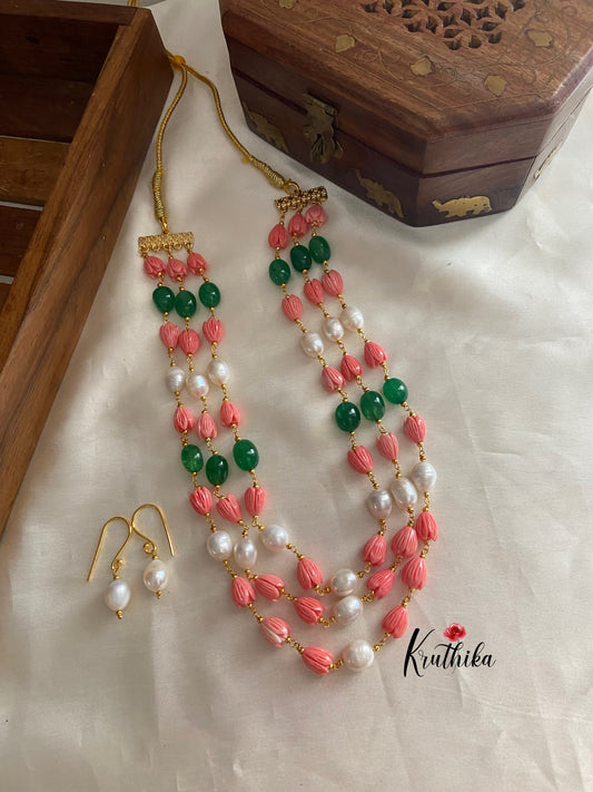 Three layer Tulip beads maala LH406