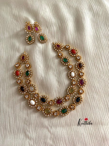 Two layer oval stones AD necklace NC409