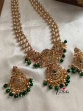 Pearls haaram CZ pendant set with green bead drops LH312