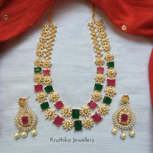 Two layer gold finish CZ necklace NC145