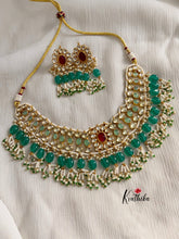 Premium kundan jadau necklace with mint stones & green bead drops  KN16