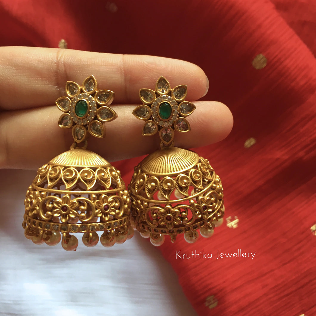Flower emerald Jhumkas E38