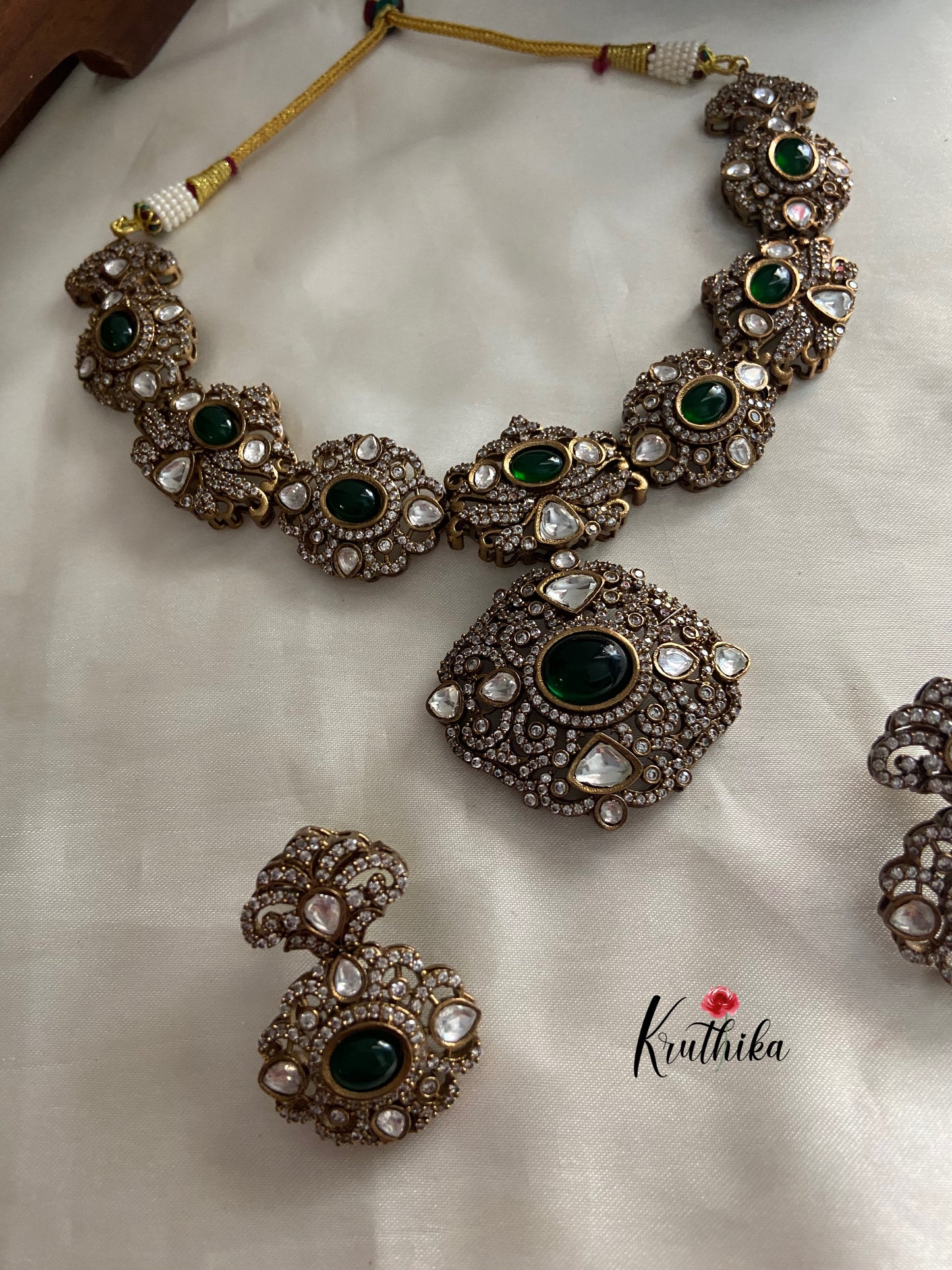 Victorian green stones CZ necklace NC800