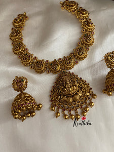 Antique finish Lakshmi peacock necklace NC582