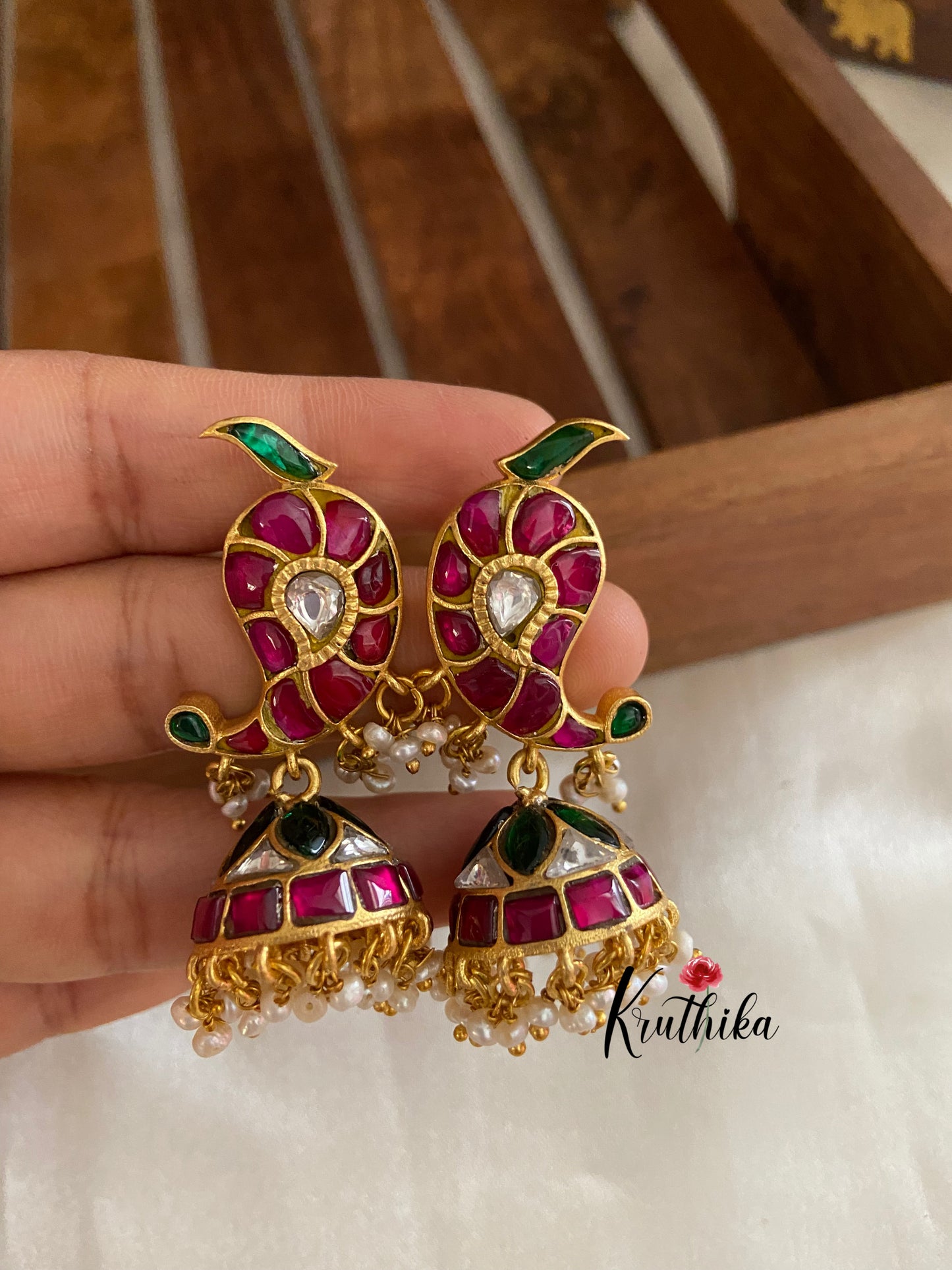 Antique Jadau Peacock Jhumkas E205