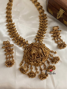 Premium Elephant golden beads Jhumkas haaram LH215