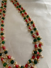 Two lines green & coral beads chain NC687