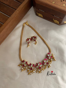 Simple Jadau lotus pendants necklace NC536