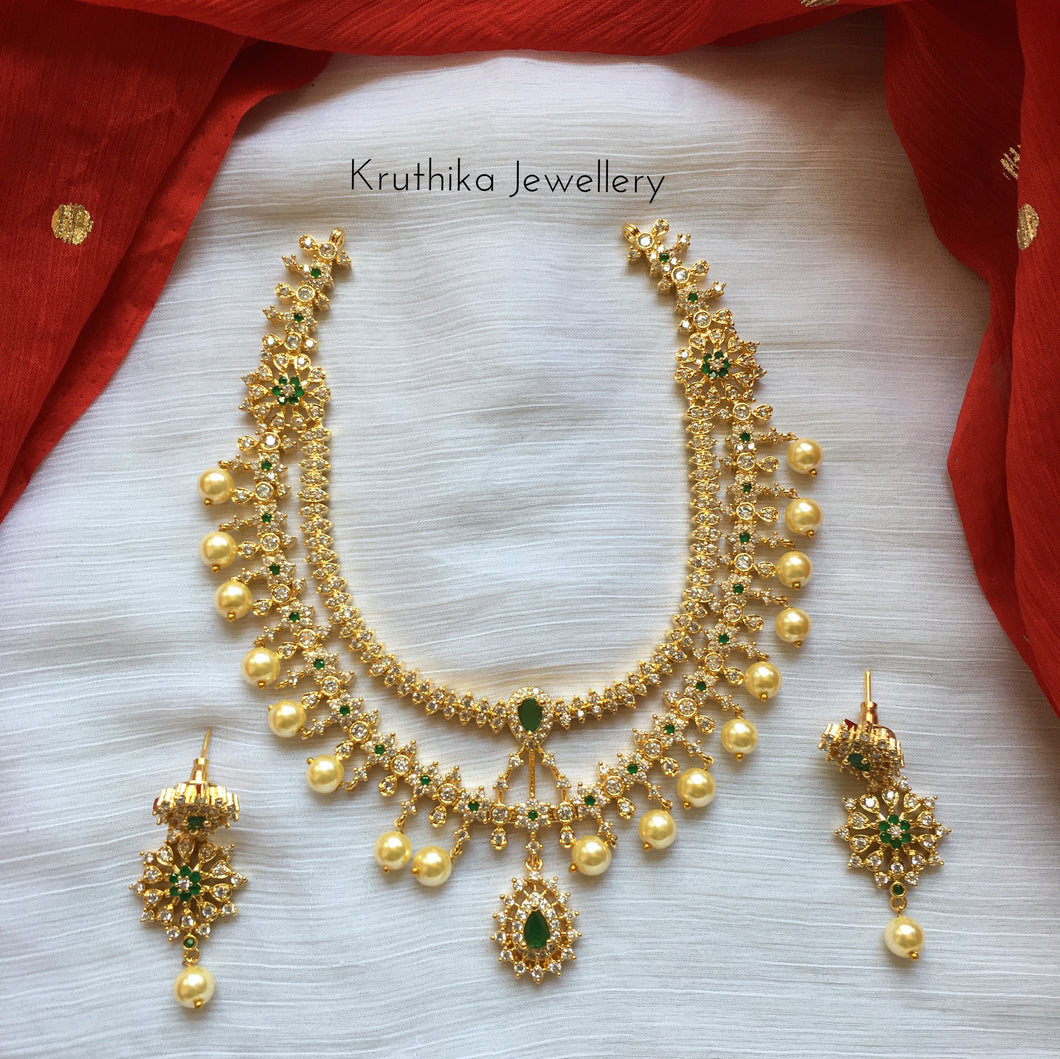 Two layer Cz gold finish necklace
