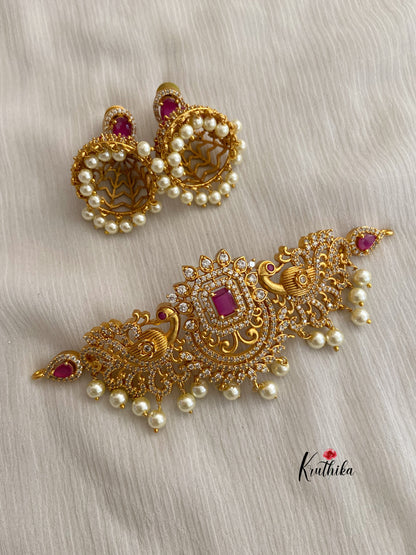 Simple AD peacocks choker set with jhumkas NC370