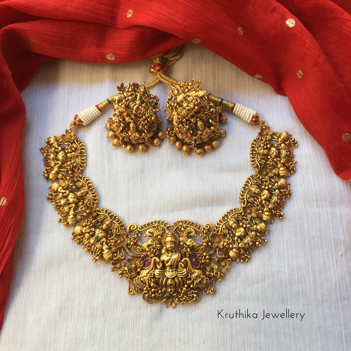 Intricate antique finish Lakshmi Devi Necklace set NC179