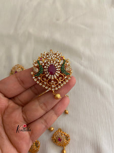 Double peacock multi stone bead drops Jada billalu, bridal hair accessories J2