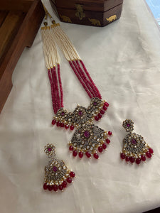Pearls victorian maroon beads haaram LH420
