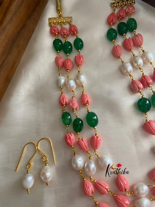 Three layer Tulip beads maala LH406