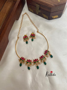 Simple Pipe necklace with AD lotus pendants NC663