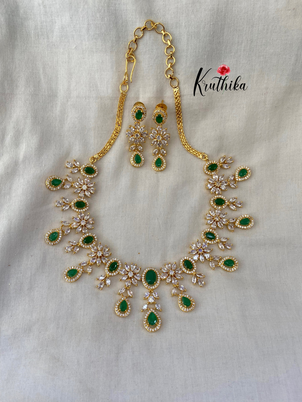 Gold finish CZ Emerald necklace NC306