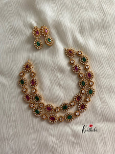 Two layer oval stones AD necklace NC409