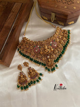 Grand antique Lakshmi Devi choker with green bead drops NC545