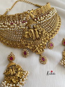 Premium antique polish Intricate AD Radha krishna choker NC343