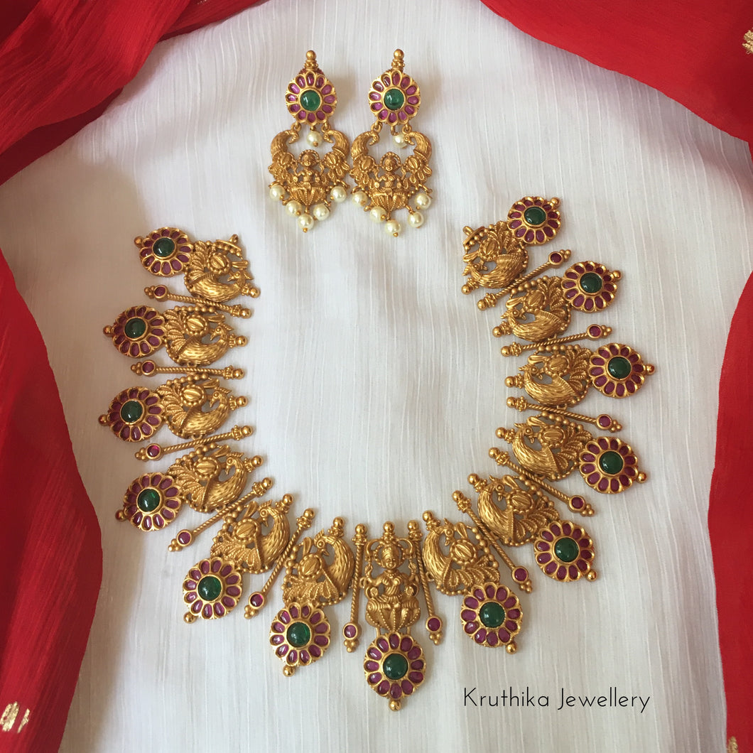 Kempu Lakshmi Devi peacock necklace NC97
