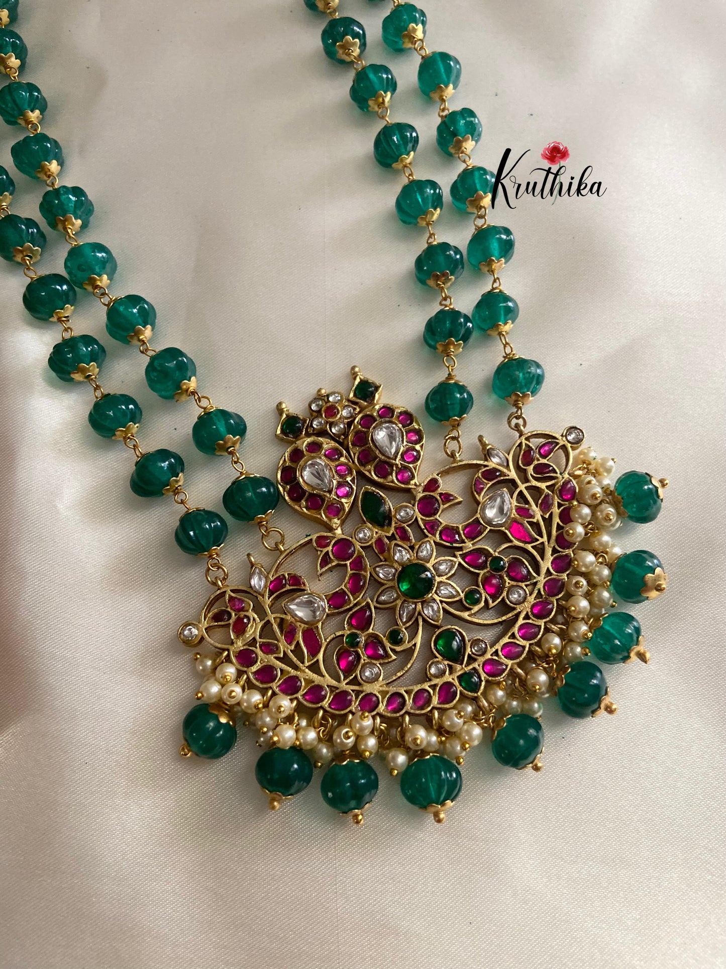 Kundan Jadau peacock pumpkin beads Haaram LH209