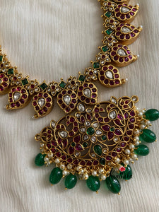 Vintage Pachi kundan Mango Necklace with green bead drops NC428
