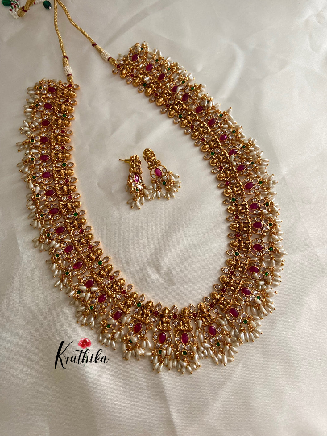 AD Ruby Lakshmi Devi Rice pearls Guttapoosalu haaram LH218