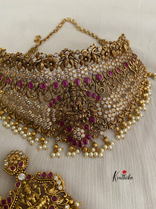 Premium Antique polish Lakshmi Devi CZ kempu bridal choker NC318