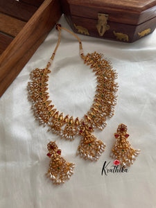 Peacock Lakshmi Devi rice pearls Guttapoosalu necklace NC645